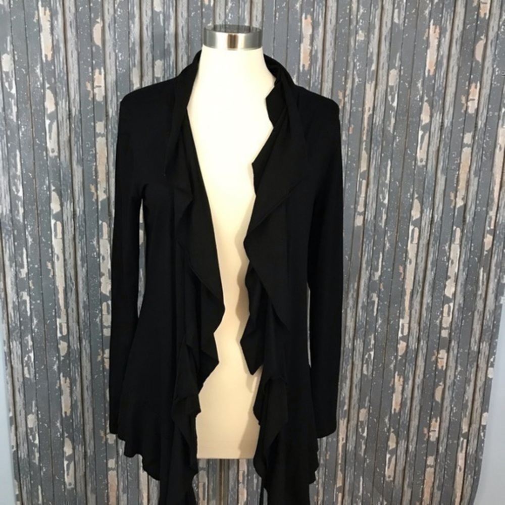 Ronen Chen Black Ruffle-Front Lightweight Cardigan